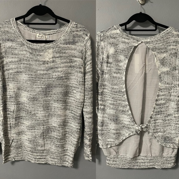 NWT Miracle Lightweight Gray Knit Sweater Semi Sheer Back Insert with Tie. S/M - Picture 1 of 9
